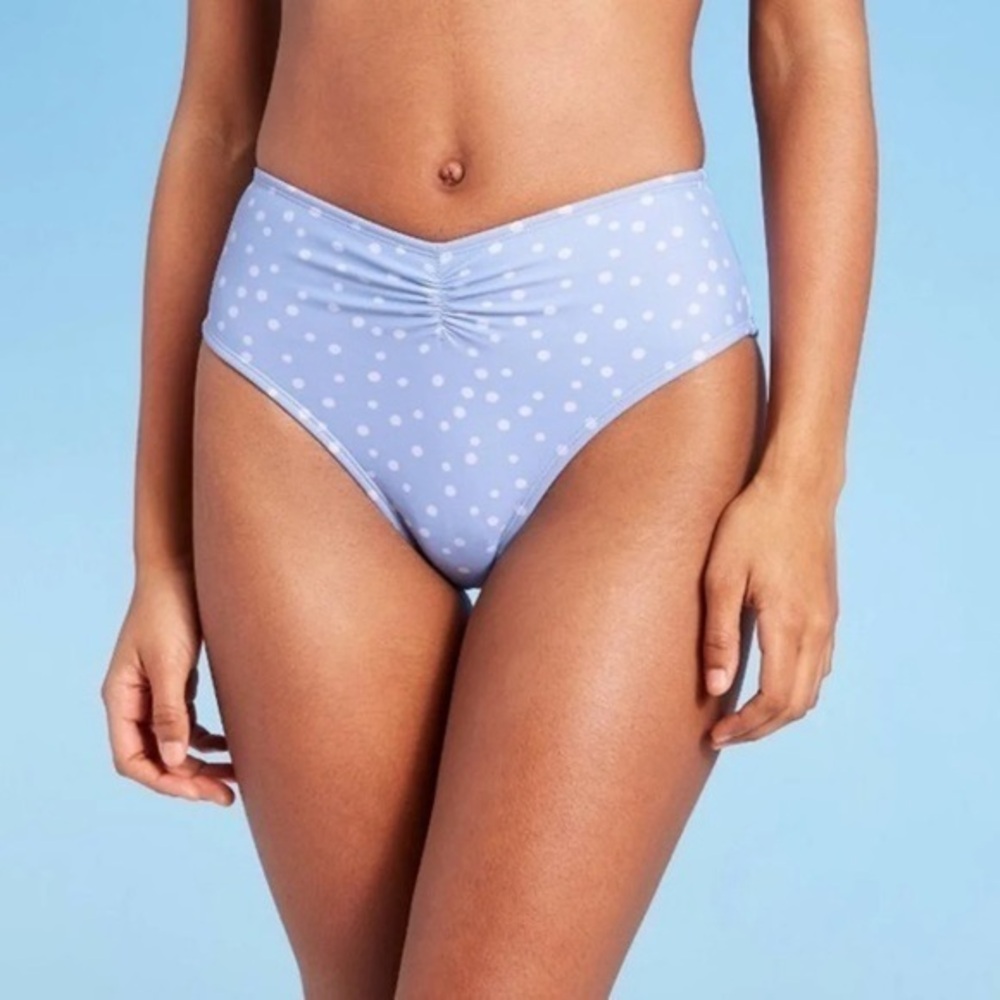 Xhilaration Cinch Front Blue Polka Dot Bikini Bottoms | XS